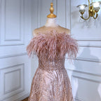 Blush Roze Strapless Luxe Avond Jurken 2025 Kralen Feather A-lijn Voor Vrouwen Party LA71560