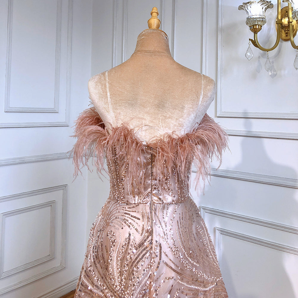 Blush Rose Strapless Luxe Avond Jurken 2025 Kralen Feather A-lijn Für Frauen Party LA71560 