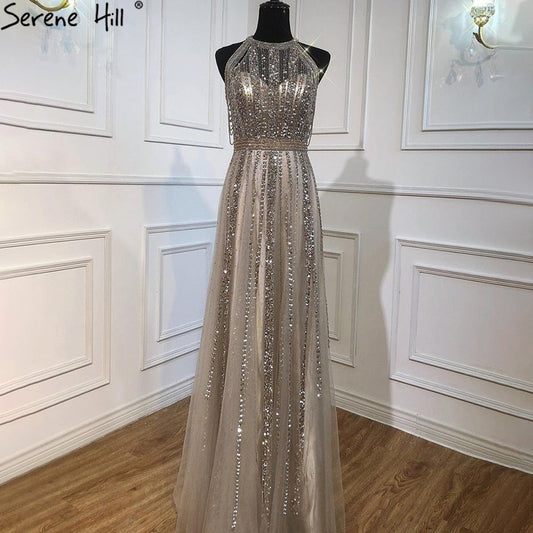 Vestidos de noche marrones de lujo, corte A, 2025, con borlas y cuentas, sexys para mujer, para fiesta, LA71085 