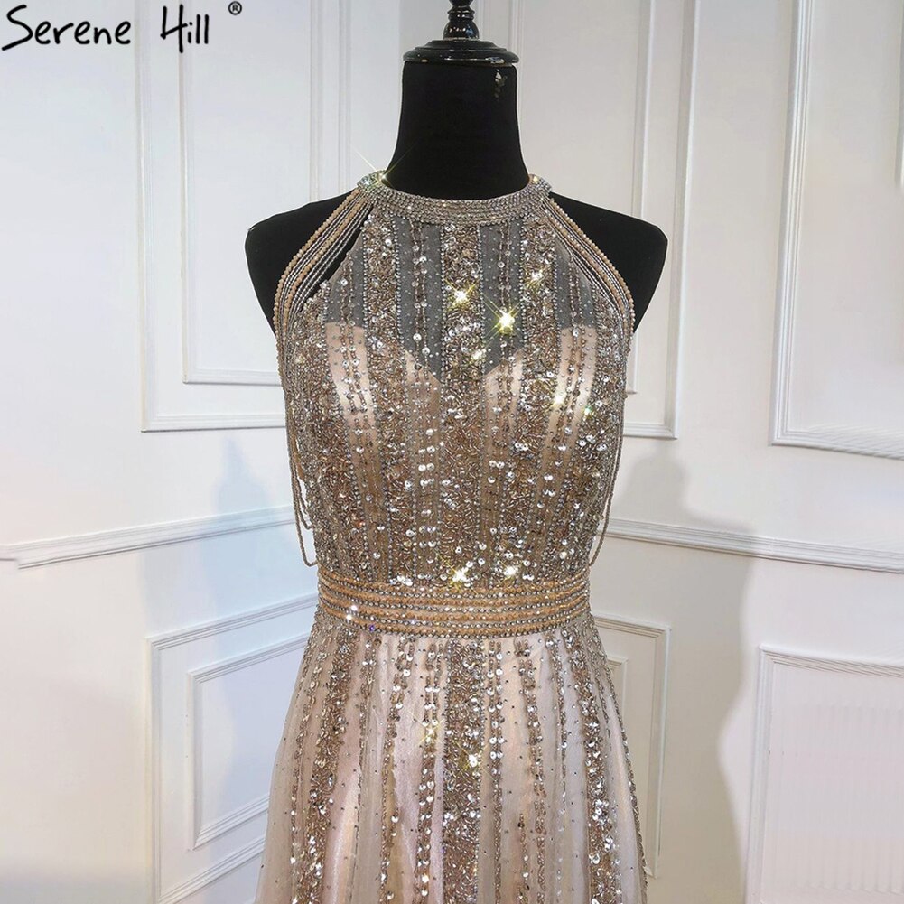Vestidos de noche marrones de lujo, corte A, 2025, con borlas y cuentas, sexys para mujer, para fiesta, LA71085 