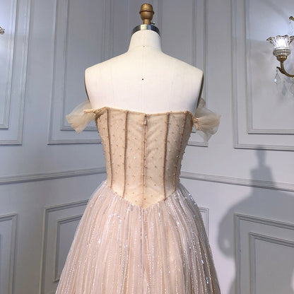 Vestido de noche elegante color caramelo, corte A, largo hasta los tobillos, con cuentas y apliques, para mujer, vestido formal de fiesta LA71732 