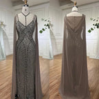 Caramel Cape Sleeves Mermaid Evening Dresses Luxury Beaded Party Gowns 2025 For Women LA72053