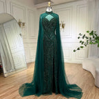 Vestido de noche largo de sirena con mangas abullonadas y abertura alta, con cuentas y escote tipo capa color caramelo para mujer, para fiesta LA72233 
