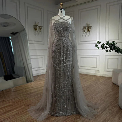 Elegante vestido de noche color caramelo con mangas largas y cuentas, corte sirena, de lujo, estilo Dubái, para mujer, para boda, fiesta, 2025, LA71905B 