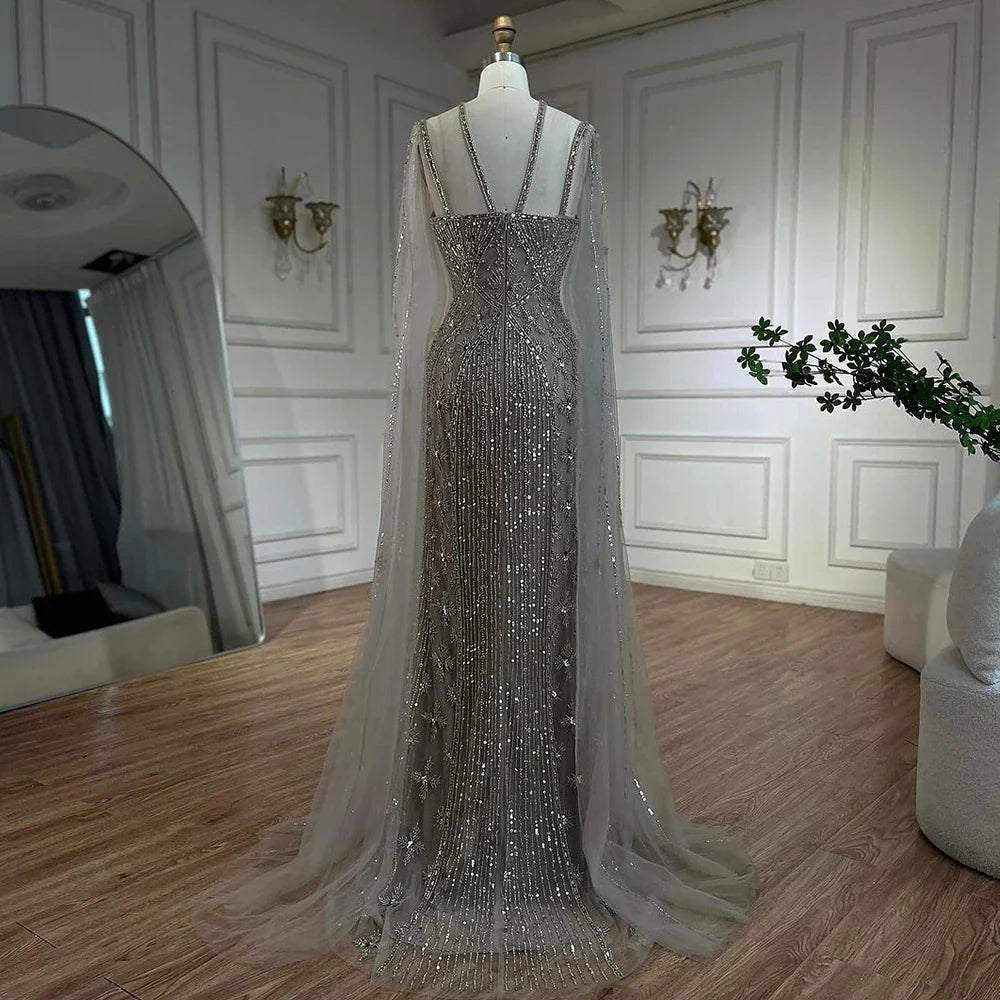 Karamell Elegante Cape-Ärmel Perlen Meerjungfrau Luxus Dubai Abendkleider Kleider Für Frauen Hochzeit Party 2025 LA71905B 