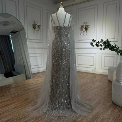 Elegante vestido de noche color caramelo con mangas largas y cuentas, corte sirena, de lujo, estilo Dubái, para mujer, para boda, fiesta, 2025, LA71905B 