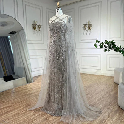 Elegante vestido de noche color caramelo con mangas largas y cuentas, corte sirena, de lujo, estilo Dubái, para mujer, para boda, fiesta, 2025, LA71905B 