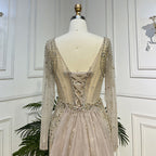 Vestidos de noche árabes de lujo con cuentas de sirena color caramelo y falda para mujer, para fiesta de bodas 2025 LA72014 
