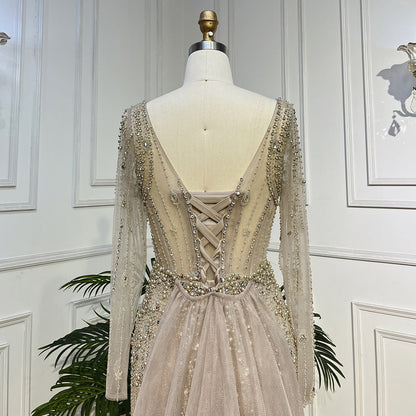 Vestidos de noche árabes de lujo con cuentas de sirena color caramelo y falda para mujer, para fiesta de bodas 2025 LA72014 