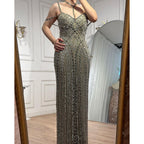Vestidos de noche de sirena color caramelo con mangas capa, vestidos de fiesta árabes de lujo con cuentas 2025 para mujer LA72053A 