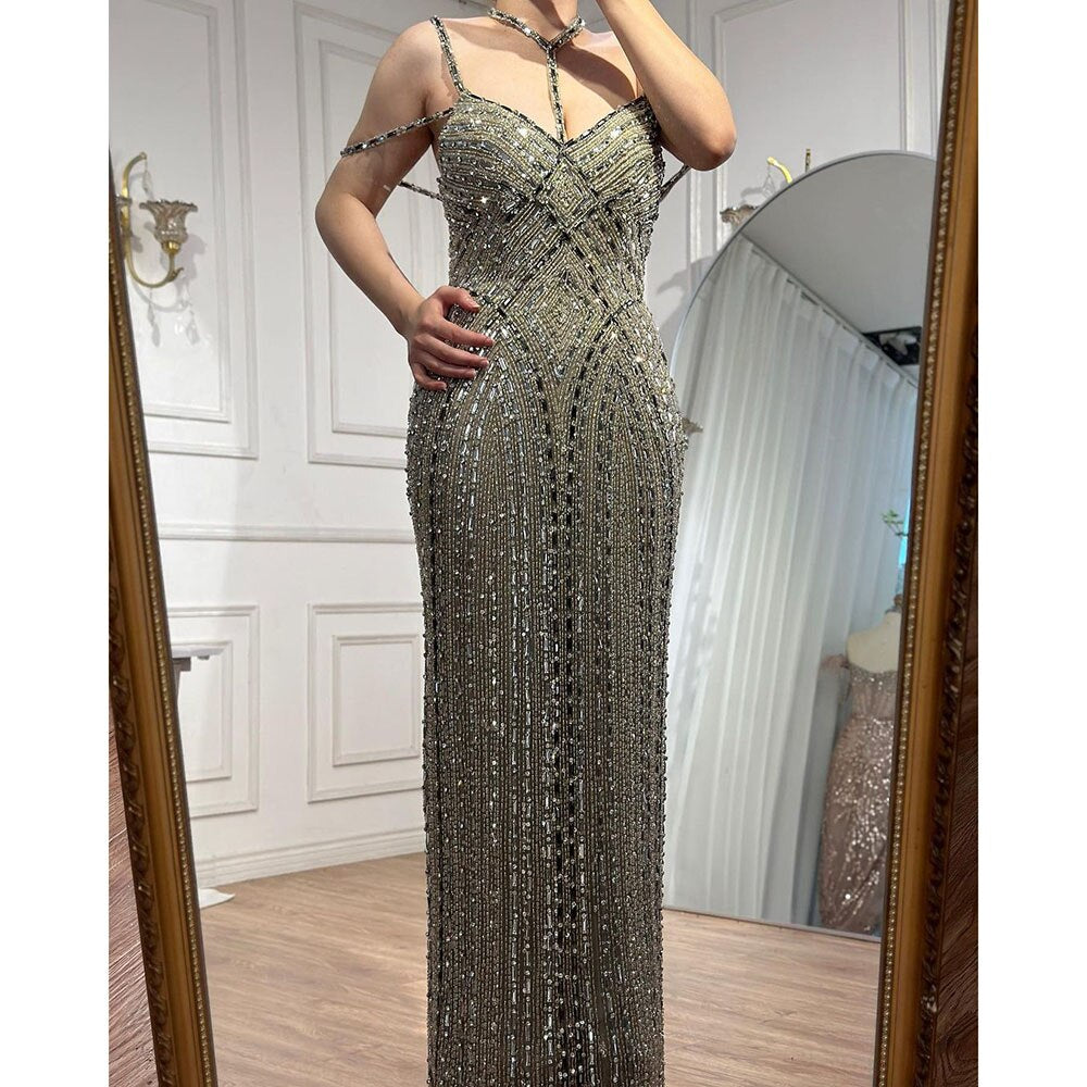 Vestidos de noche de sirena color caramelo con mangas capa, vestidos de fiesta árabes de lujo con cuentas 2025 para mujer LA72053A 