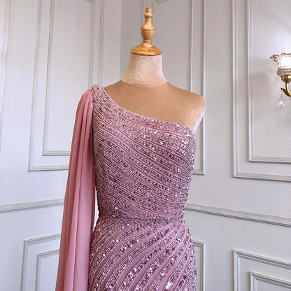 Vestido de noche de lujo con cuentas y mangas largas, estilo sirena, color caramelo, sexy, con abertura alta, para mujer, para boda, fiesta, LA71708 