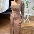 Karamell Muslimischen Meerjungfrau Elegante Heartsweet Überrock Luxus Perlen Abendkleider Kleider 2025 Für Frauen Party LA72025 