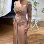 Karamell Muslimischen Meerjungfrau Elegante Heartsweet Überrock Luxus Perlen Abendkleider Kleider 2025 Für Frauen Party LA72025 