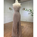 Vestido de noche de sirena con hombros descubiertos y abertura alta, sexy, color caramelo, con cuentas, para mujer, boda, fiesta, LA72049 