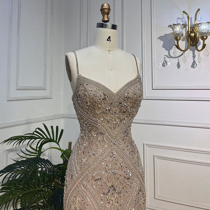 Vestido de noche elegante de sirena con escote en V profundo, con plumas y cuentas, estilo espagueti, para mujer, fiesta, LA72025 