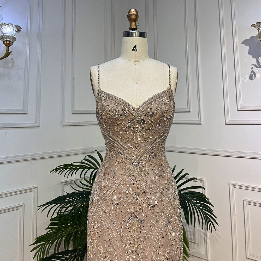 Vestido de noche elegante de sirena con escote en V profundo, con plumas y cuentas, estilo espagueti, para mujer, fiesta, LA72025 