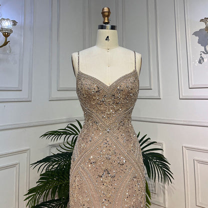 Vestido de noche elegante de sirena con escote en V profundo, con plumas y cuentas, estilo espagueti, para mujer, fiesta, LA72025 