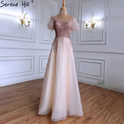 Champagne A-Line Sexy Evening Dresses Gowns 2025 Sparkle Beaded Lace Up For Women Party LA71153