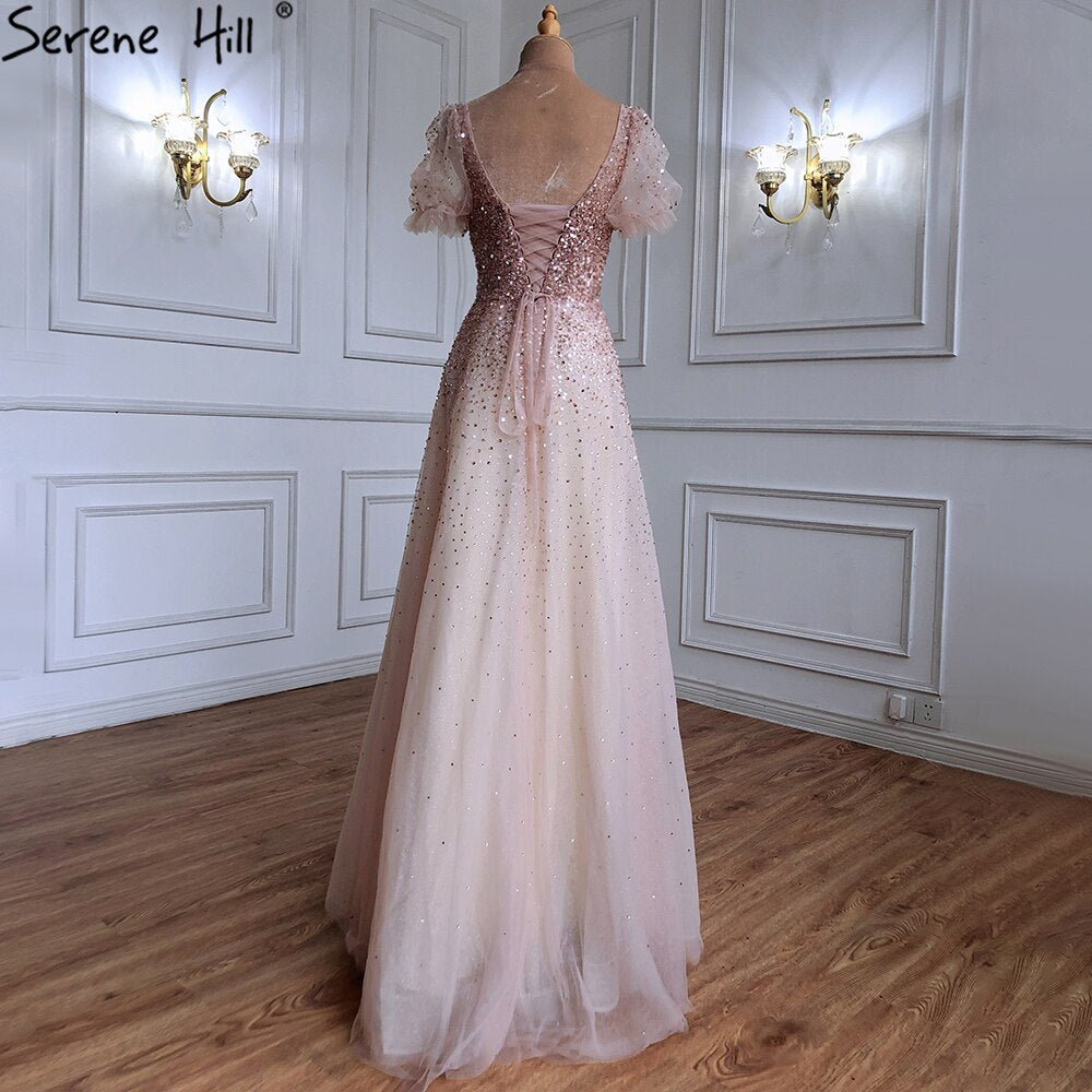 Vestidos de noche sexys color champán, corte A, con cuentas brillantes y cordones, para mujer, fiesta, LA71153 