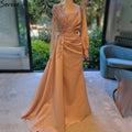 Vestido de noche elegante de satén con cuentas y sobrefalda de sirena color champán 2025 para mujer, fiesta LA71430 