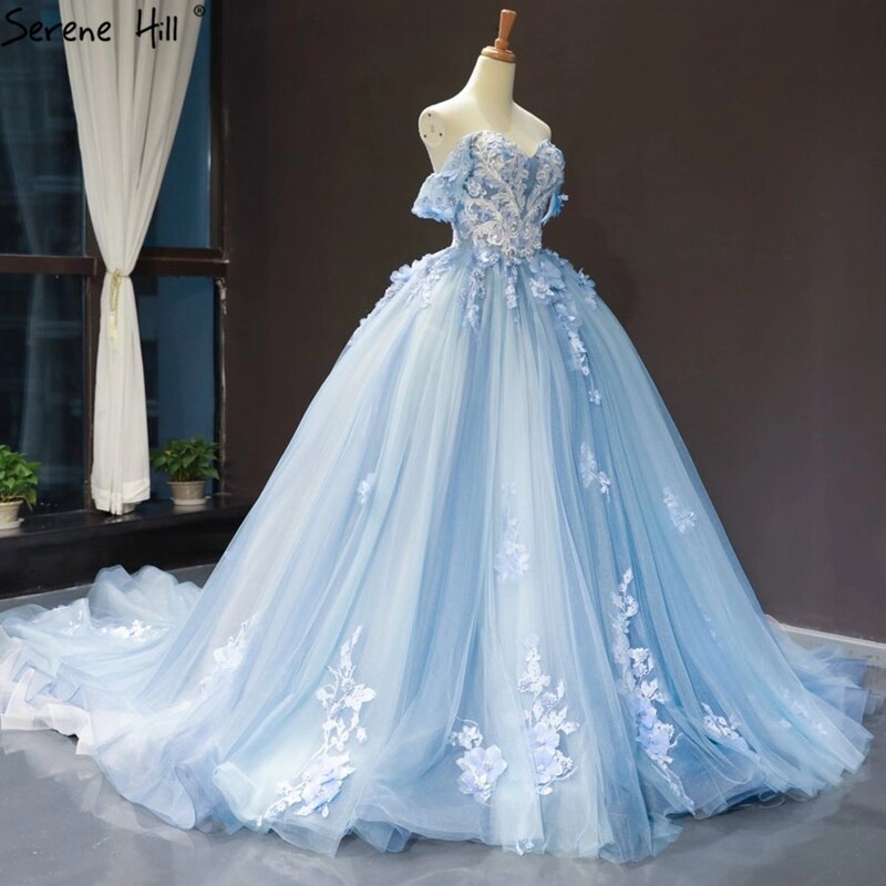 Vestido de noche azul agua clara 2025, sin mangas, hecho a mano, con flores y diamantes, vestido formal HM66706 