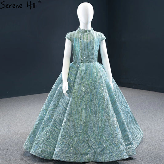 Vestidos de niña de las flores con mangas cortas en azul agua brillante para fiesta y boda 2025 HTA0051 