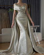 Vestido de noche estilo sirena dorado de Dubái con sobrefalda LA70626A
