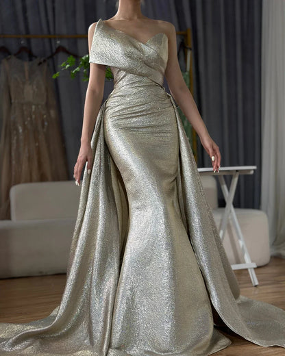 Dubai Gold Meerjungfrau Abendkleid mit Überrock LA70626A 