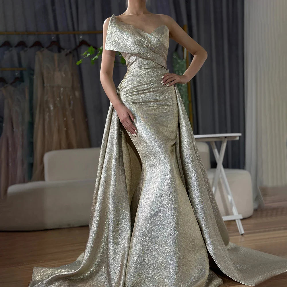Vestido de noche estilo sirena dorado de Dubái con sobrefalda LA70626A