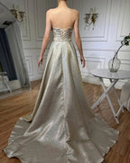 Vestido de noche estilo sirena dorado de Dubái con sobrefalda LA70626A