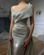 Vestido de noche estilo sirena dorado de Dubái con sobrefalda LA70626A