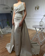 Vestido de noche estilo sirena dorado de Dubái con sobrefalda LA70626A