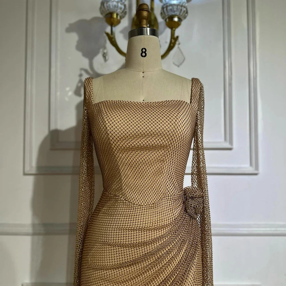 Vestido de noche árabe saudí, elegante, color piel, con abertura alta y cuentas, estilo sirena, para ocasiones formales, LA72801A, 2025 
