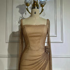 Vestido de noche árabe saudí, elegante, color piel, con abertura alta y cuentas, estilo sirena, para ocasiones formales, LA72801A, 2025 
