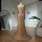 Vestido de noche árabe saudí, elegante, color piel, con abertura alta y cuentas, estilo sirena, para ocasiones formales, LA72801A, 2025 