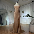 Vestido de noche árabe saudí, elegante, color piel, con abertura alta y cuentas, estilo sirena, para ocasiones formales, LA72801A, 2025 