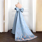 2025 Arabic Strapless Blue Beaded A-Line Saudi Evening Gown for Formal Occasion LA72792