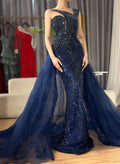 2025 Nude Mermaid Green Evening Gown with Elegant One Shoulder Overskirt for Formal Occasion LA72031A
