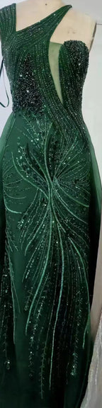 2025 Nude Mermaid Green Evening Gown with Elegant One Shoulder Overskirt for Formal Occasion LA72031A
