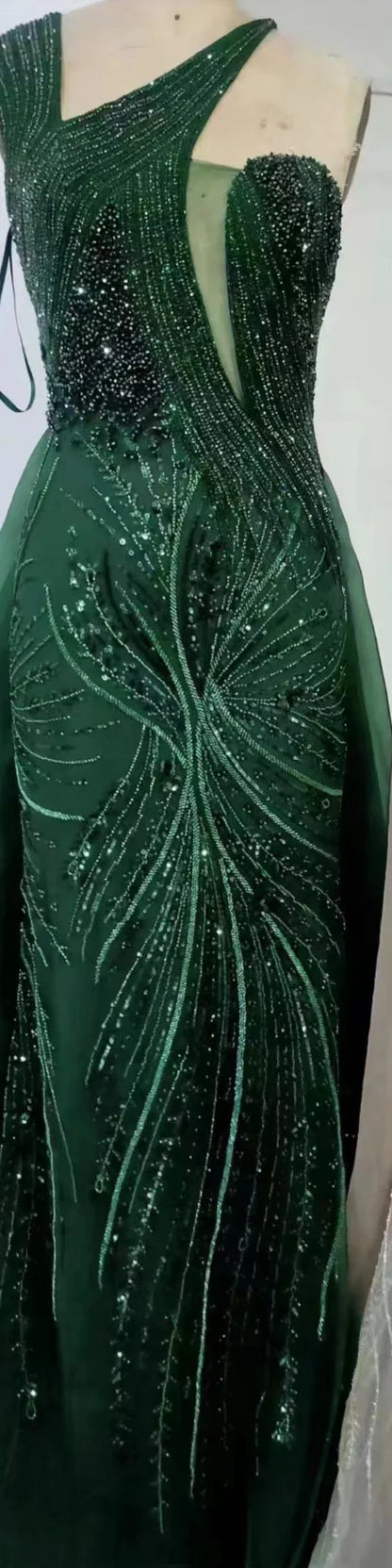 2025 Nude Mermaid Green Evening Gown with Elegant One Shoulder Overskirt for Formal Occasion LA72031A