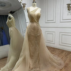 2025 Nude Mermaid Green Evening Gown with Elegant One Shoulder Overskirt for Formal Occasion LA72031A