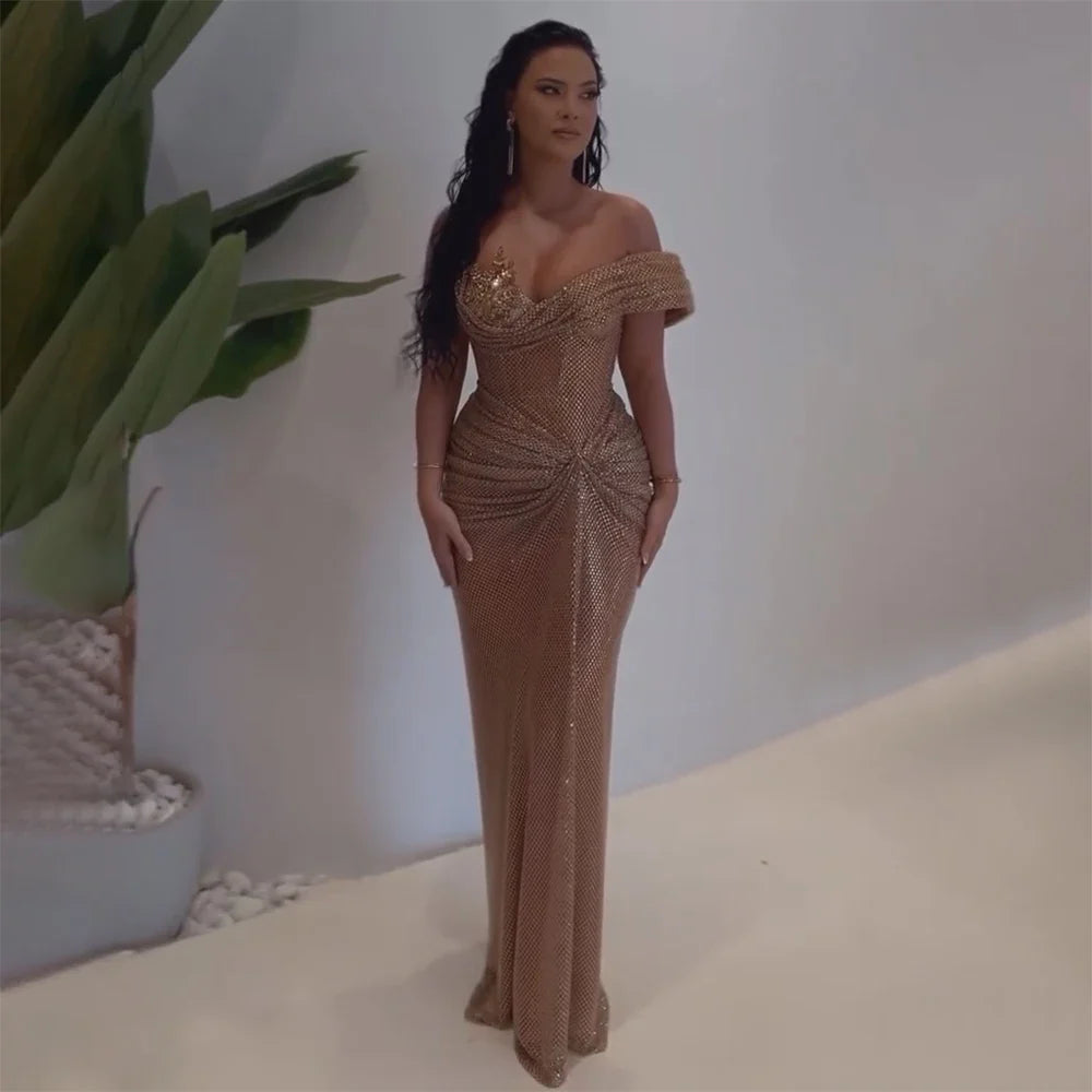 2025 Nude Saudi Arabic Beaded High Split Evening Dresses Gowns for Formal Occasion LA72807