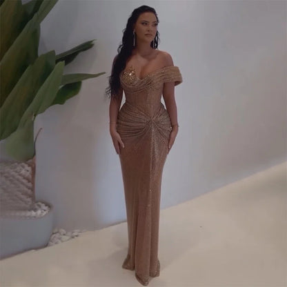 2025 Nude Saudi Arabic Beaded High Split Evening Dresses Gowns for Formal Occasion LA72807
