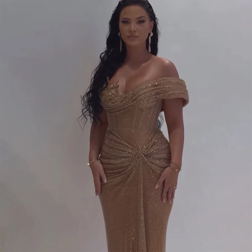 2025 Nude Saudi Arabic Beaded High Split Evening Dresses Gowns for Formal Occasion LA72807