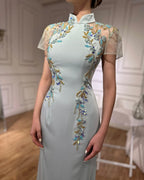 2025 Saudi Mint Mermaid Beaded Satin Evening Dress Gown with Corset for Formal Occasion LA72797