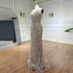 2025 Nude Saudi Pearls Beaded Strapless Mermaid Evening Dresses Gowns for Formal Occasion LA72816