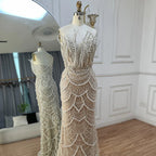 2025 Nude Saudi Pearls Beaded Strapless Mermaid Evening Dresses Gowns for Formal Occasion LA72816