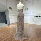 2025 Nude Saudi Pearls Beaded Strapless Mermaid Evening Dresses Gowns for Formal Occasion LA72816