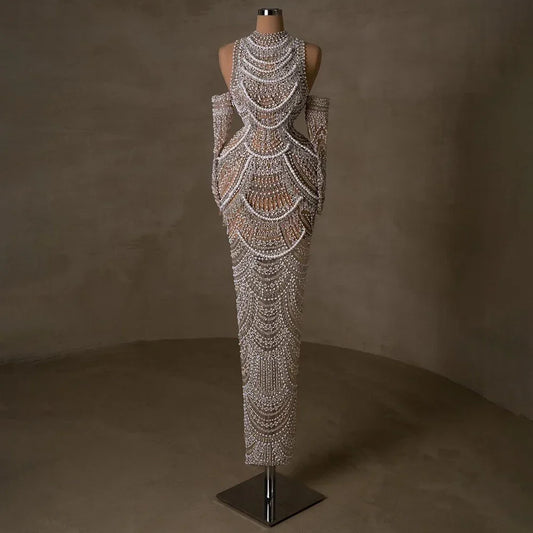 Arabia Nude Meerjungfrau Elegantes Abendkleid mit Perlen für formelle Anlässe 2025 LA72091A 
